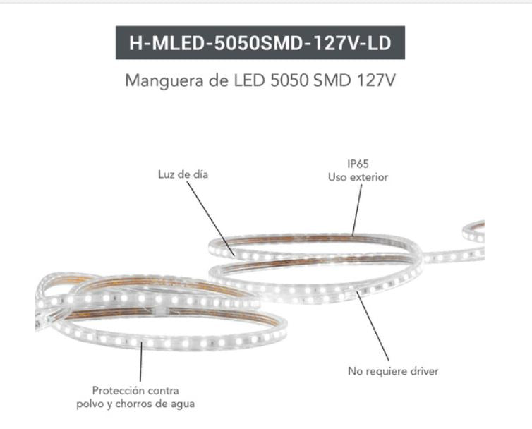 Manguera de LED 5050 SMD 127V H-MLED-5050-SMD-127V